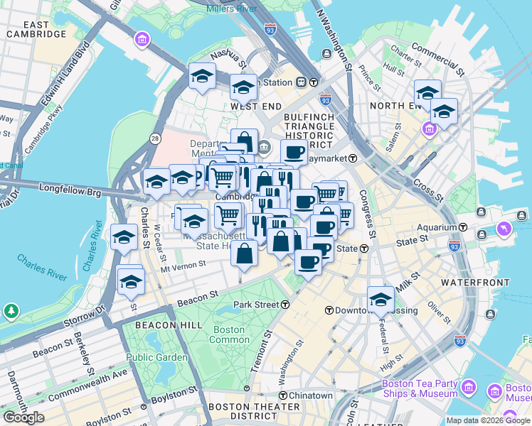 map of restaurants, bars, coffee shops, grocery stores, and more near 30 Ridgeway Lane in Boston