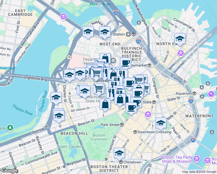 map of restaurants, bars, coffee shops, grocery stores, and more near 30 Ridgeway Lane in Boston