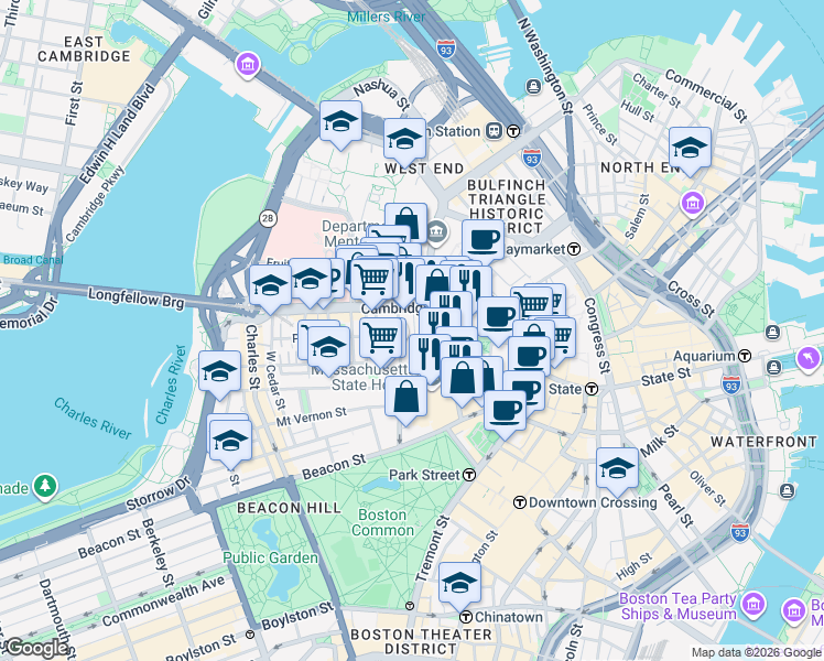 map of restaurants, bars, coffee shops, grocery stores, and more near 30 Ridgeway Lane in Boston