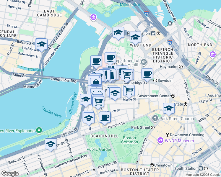 map of restaurants, bars, coffee shops, grocery stores, and more near in Boston