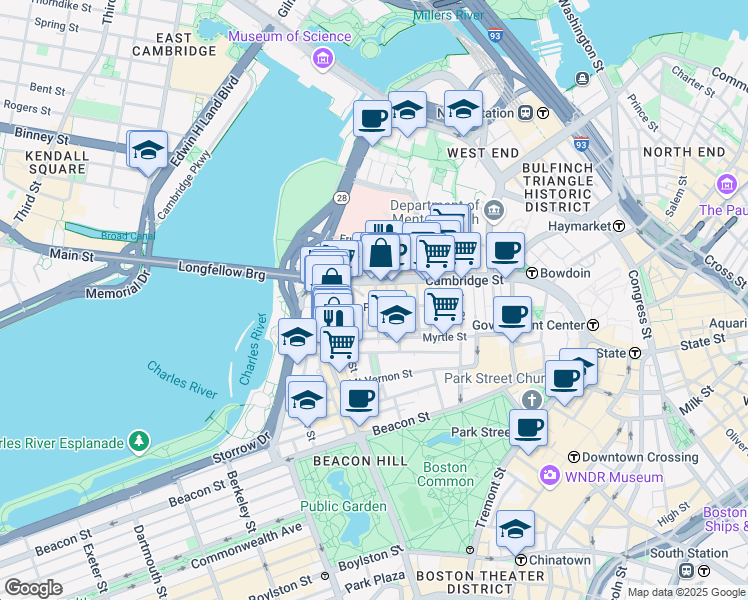 map of restaurants, bars, coffee shops, grocery stores, and more near in Boston