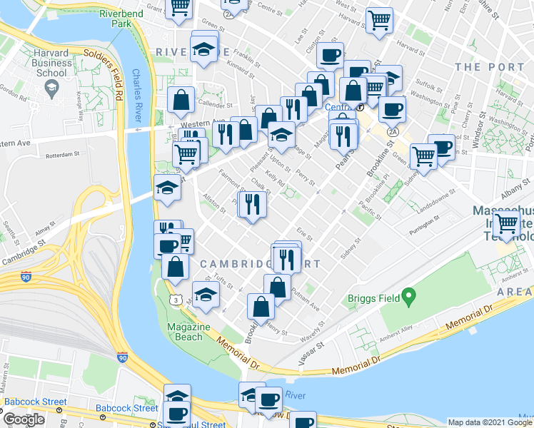 map of restaurants, bars, coffee shops, grocery stores, and more near 201 Hamilton Street in Cambridge