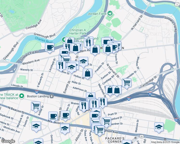 map of restaurants, bars, coffee shops, grocery stores, and more near 116 Franklin Street in Boston
