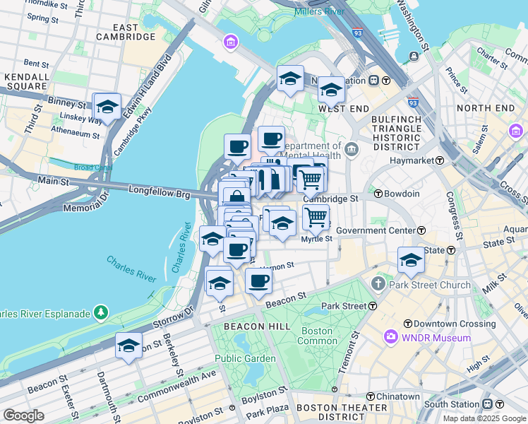map of restaurants, bars, coffee shops, grocery stores, and more near in Boston