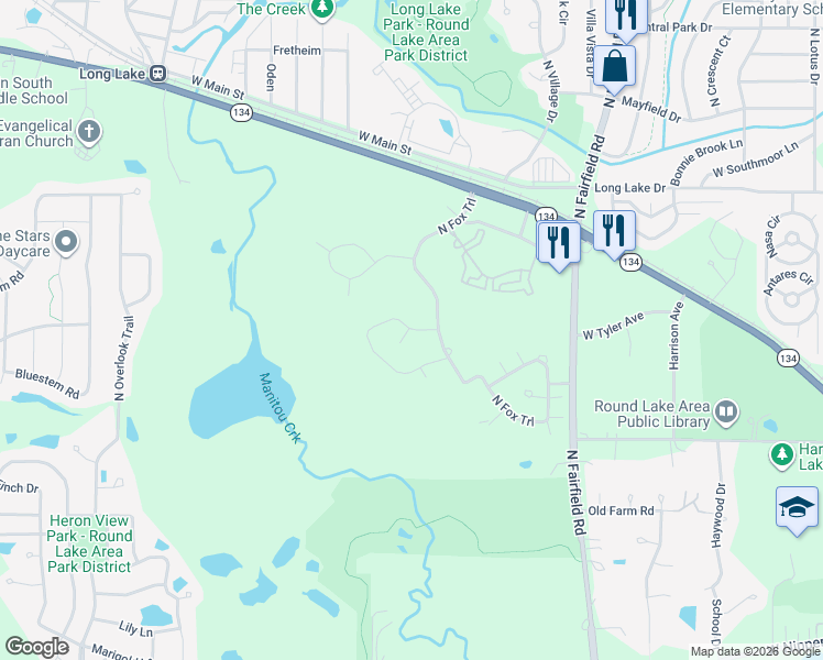 map of restaurants, bars, coffee shops, grocery stores, and more near 1528 Remington Lane in Round Lake