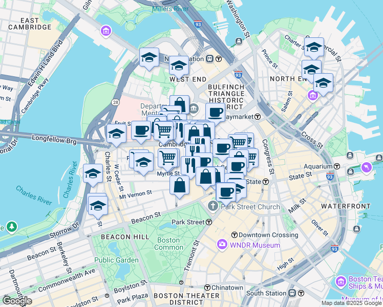 map of restaurants, bars, coffee shops, grocery stores, and more near 30 Ridgeway Lane in Boston