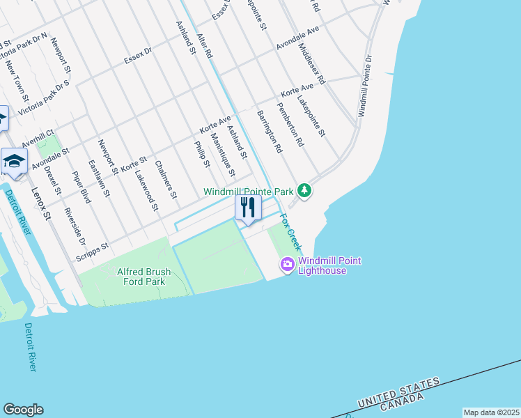 map of restaurants, bars, coffee shops, grocery stores, and more near 14687 Klenk Island in Detroit