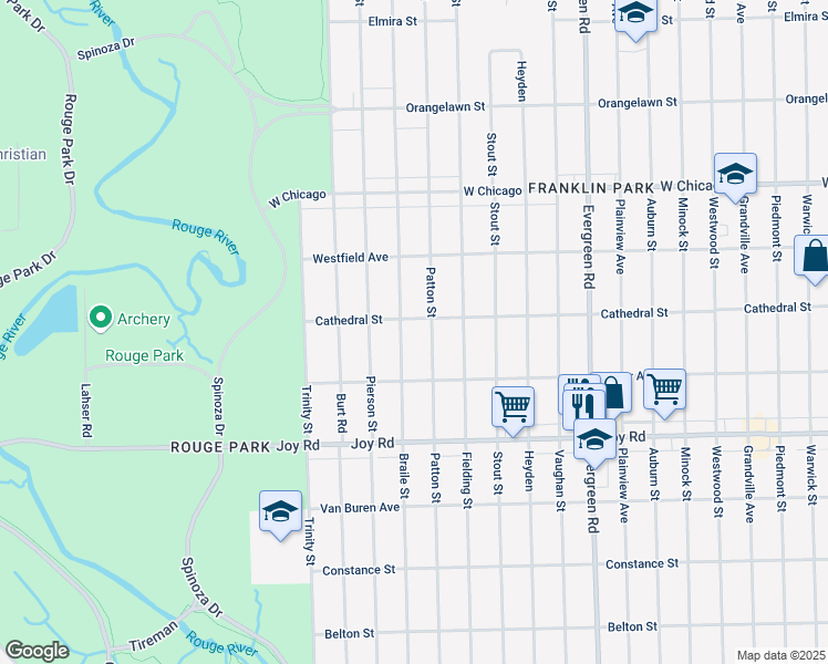 map of restaurants, bars, coffee shops, grocery stores, and more near 9051 Patton Street in Detroit