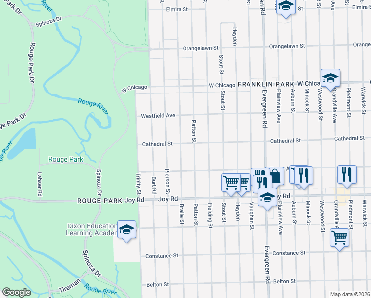 map of restaurants, bars, coffee shops, grocery stores, and more near 9051 Patton Street in Detroit