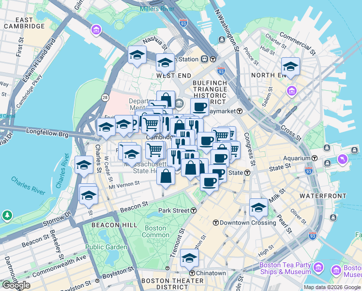 map of restaurants, bars, coffee shops, grocery stores, and more near 30 Ridgeway Lane in Boston