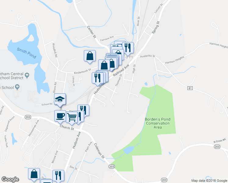 map of restaurants, bars, coffee shops, grocery stores, and more near 22 School Street in Chatham