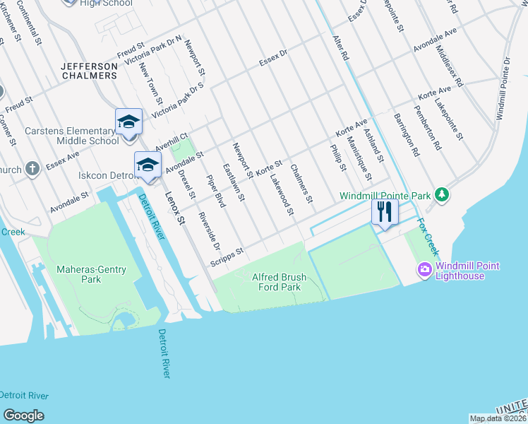 map of restaurants, bars, coffee shops, grocery stores, and more near 217 Newport Street in Detroit