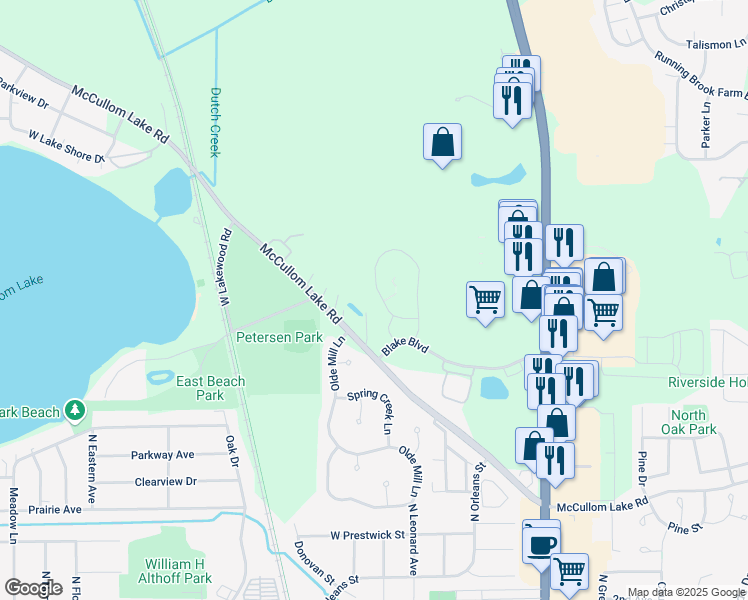 map of restaurants, bars, coffee shops, grocery stores, and more near 4004 McCullom Lake Road in McHenry