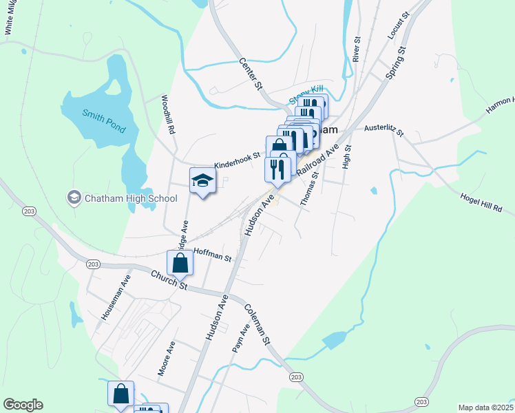 map of restaurants, bars, coffee shops, grocery stores, and more near 40 Hudson Avenue in Chatham