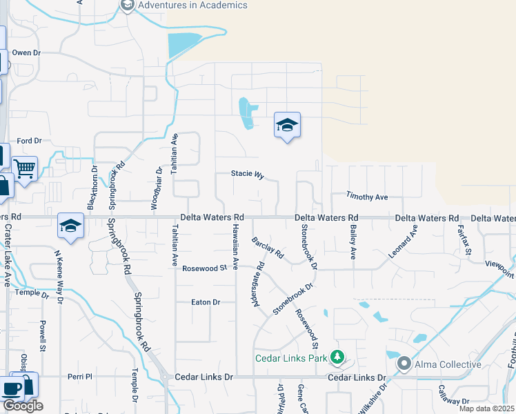 map of restaurants, bars, coffee shops, grocery stores, and more near 2966 Delta Waters Road in Medford