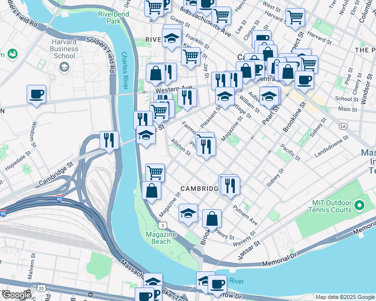 map of restaurants, bars, coffee shops, grocery stores, and more near 408-410 Putnam Avenue in Cambridge