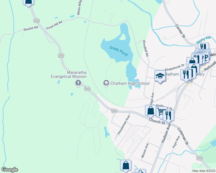 map of restaurants, bars, coffee shops, grocery stores, and more near 50 Woodbridge Avenue in Chatham