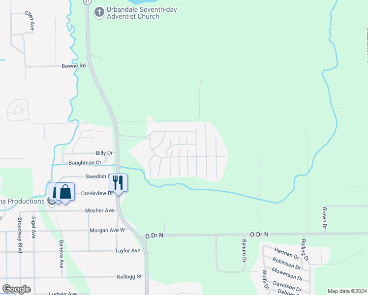 map of restaurants, bars, coffee shops, grocery stores, and more near 110 Bejac Circle Drive in Battle Creek