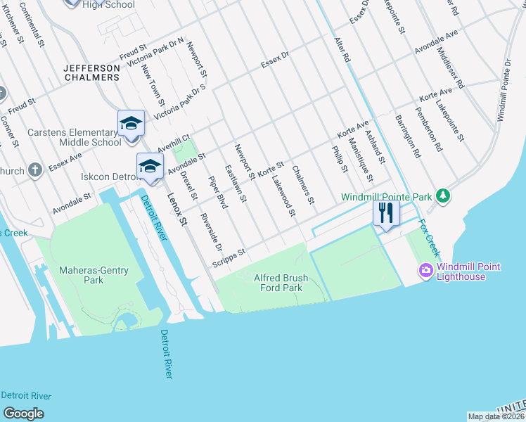 map of restaurants, bars, coffee shops, grocery stores, and more near 217 Newport Street in Detroit