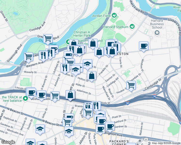 map of restaurants, bars, coffee shops, grocery stores, and more near 30 Athol Street in Boston