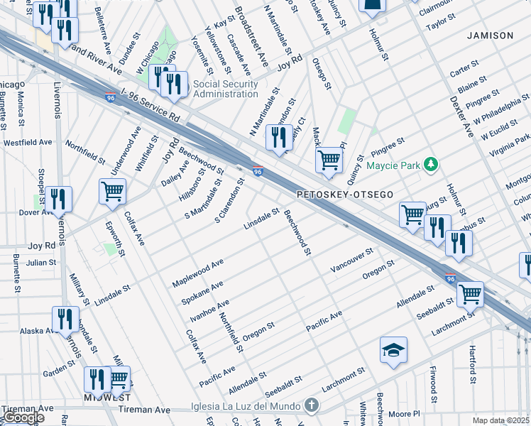 map of restaurants, bars, coffee shops, grocery stores, and more near 4904 Edmonton Street in Detroit