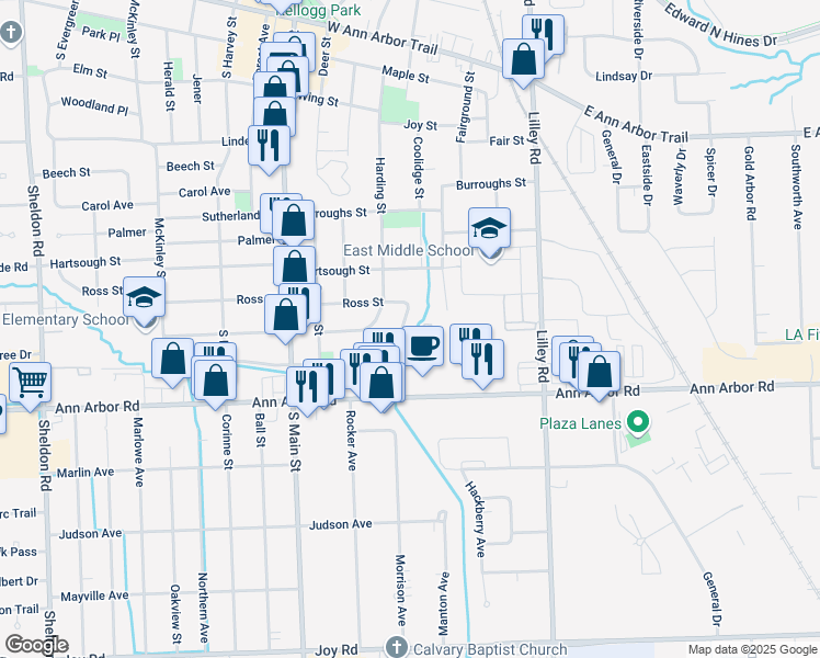 map of restaurants, bars, coffee shops, grocery stores, and more near 501 Byron Street in Plymouth