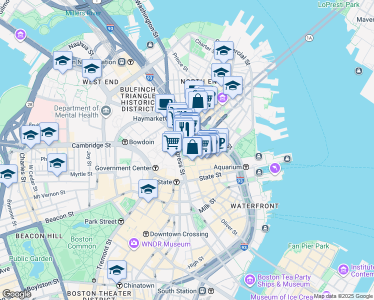 map of restaurants, bars, coffee shops, grocery stores, and more near 98 Blackstone Street in Boston