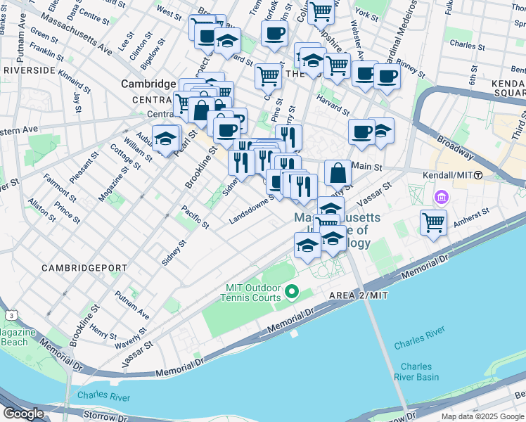 map of restaurants, bars, coffee shops, grocery stores, and more near 7 Green Street in Cambridge