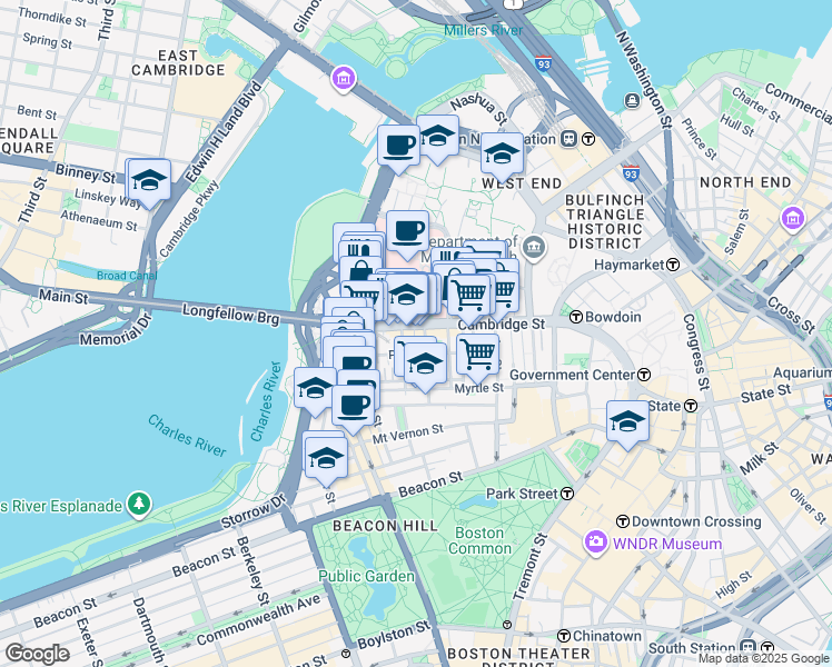 map of restaurants, bars, coffee shops, grocery stores, and more near in Boston