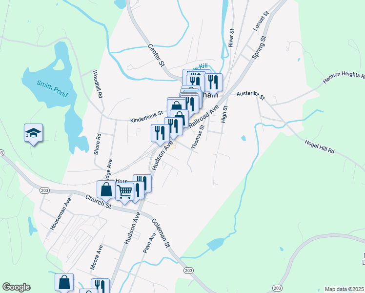 map of restaurants, bars, coffee shops, grocery stores, and more near 29 Thomas Street in Chatham