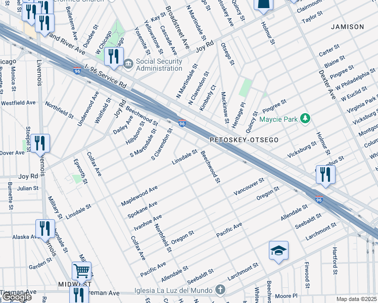 map of restaurants, bars, coffee shops, grocery stores, and more near 4904 Edmonton Street in Detroit