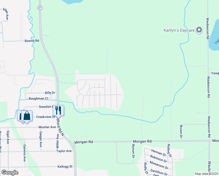 map of restaurants, bars, coffee shops, grocery stores, and more near 247 South Birdsall Drive in Battle Creek