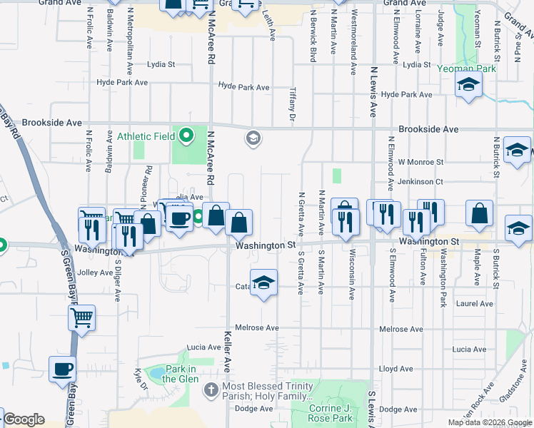 map of restaurants, bars, coffee shops, grocery stores, and more near 41 North Sumac Avenue in Waukegan