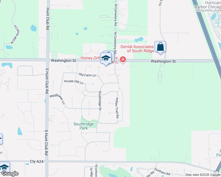 map of restaurants, bars, coffee shops, grocery stores, and more near 201 Southridge Drive in Gurnee