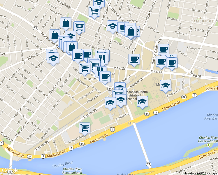 map of restaurants, bars, coffee shops, grocery stores, and more near 183 Massachusetts Ave in Mid-Cambridge