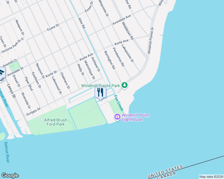 map of restaurants, bars, coffee shops, grocery stores, and more near 14818 Harbor Island Street in Detroit