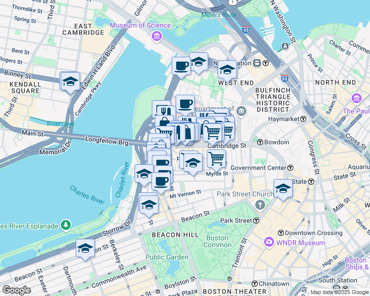 map of restaurants, bars, coffee shops, grocery stores, and more near 13-29 North Grove Street in Boston