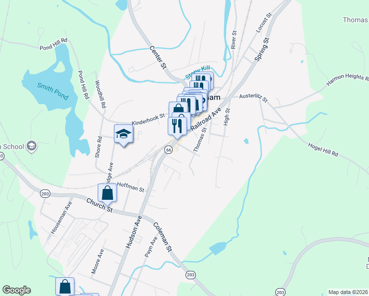 map of restaurants, bars, coffee shops, grocery stores, and more near 10 School Street in Chatham