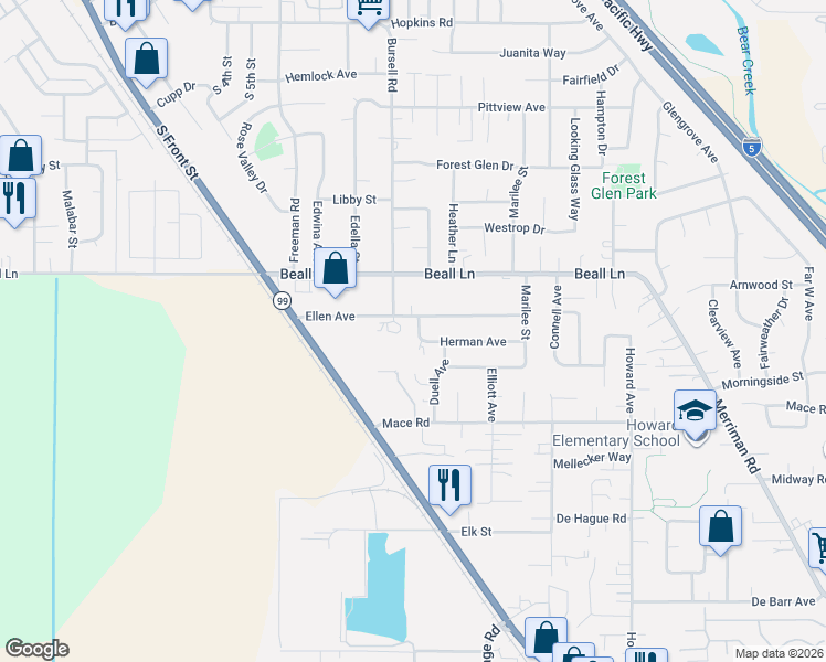 map of restaurants, bars, coffee shops, grocery stores, and more near 870 Ellen Avenue in Medford