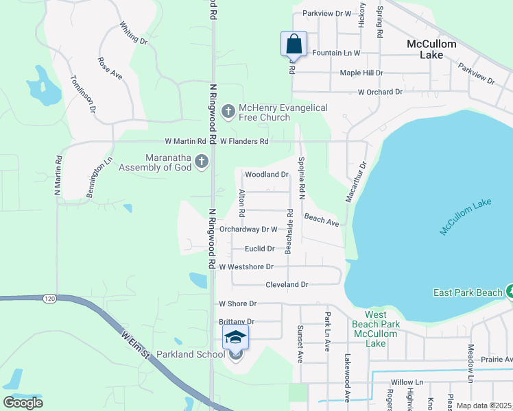 map of restaurants, bars, coffee shops, grocery stores, and more near 5418 Hillside Drive West in McHenry