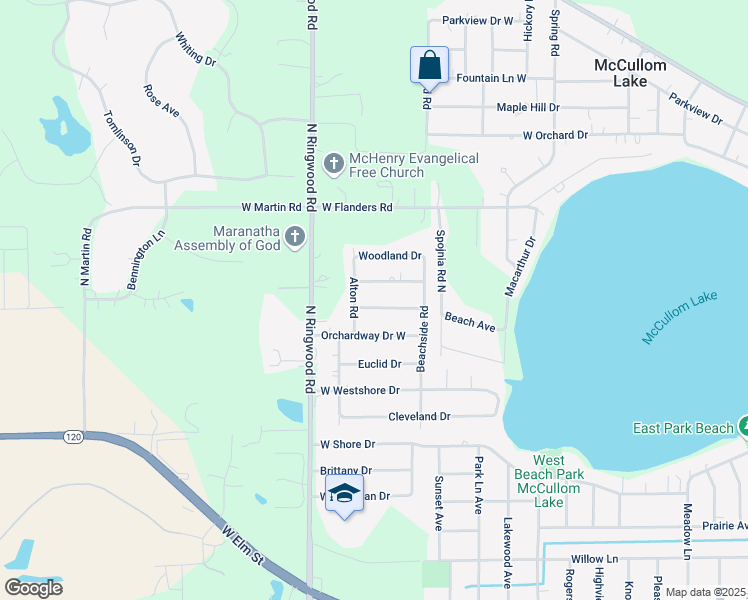 map of restaurants, bars, coffee shops, grocery stores, and more near 5418 Hillside Drive in McHenry