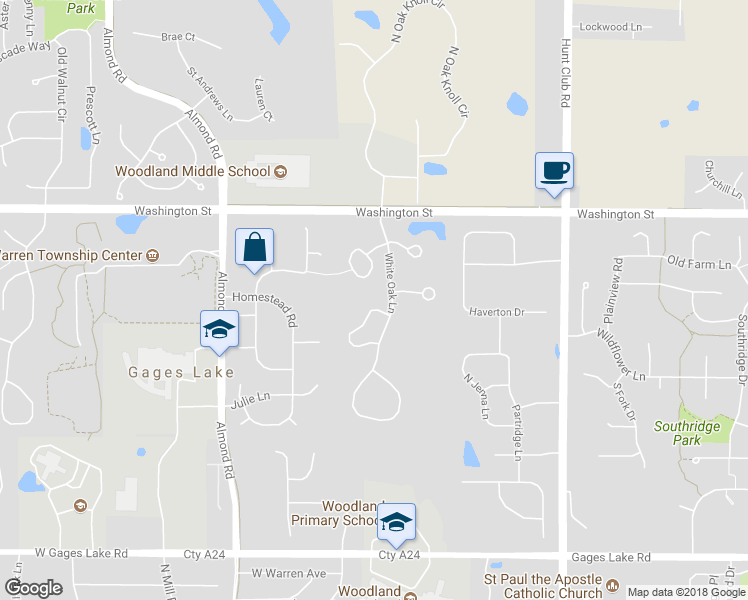 map of restaurants, bars, coffee shops, grocery stores, and more near 34324 Birch Lane in Gurnee