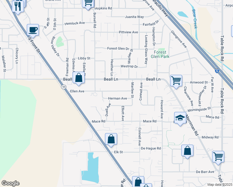map of restaurants, bars, coffee shops, grocery stores, and more near 763 Ellen Avenue in Medford