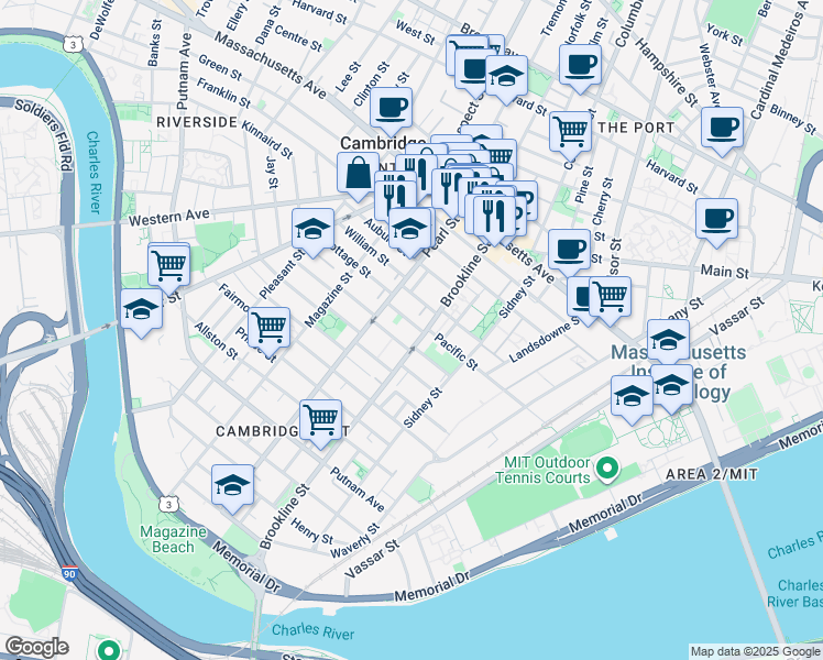 map of restaurants, bars, coffee shops, grocery stores, and more near 15 Lopez Street in Cambridge