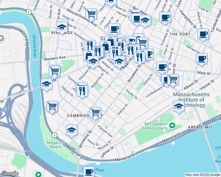 map of restaurants, bars, coffee shops, grocery stores, and more near 31 Decatur Street in Cambridge