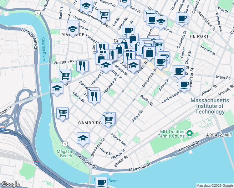 map of restaurants, bars, coffee shops, grocery stores, and more near 29 Lawrence Street in Cambridge