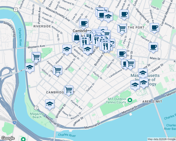 map of restaurants, bars, coffee shops, grocery stores, and more near 15 Lopez Street in Cambridge