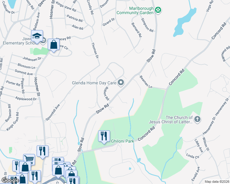 map of restaurants, bars, coffee shops, grocery stores, and more near 238 Stow Road in Marlborough