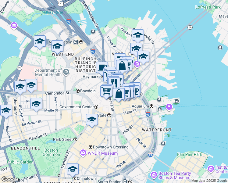 map of restaurants, bars, coffee shops, grocery stores, and more near 116 Blackstone Street in Boston