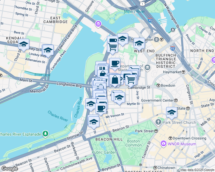 map of restaurants, bars, coffee shops, grocery stores, and more near in Boston